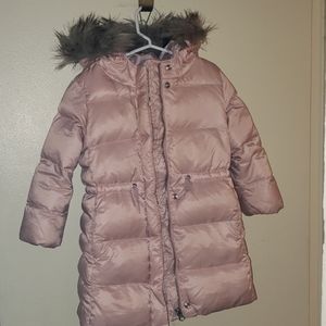 Baby gap pink puffer 3/4 coat w/ detachable faux